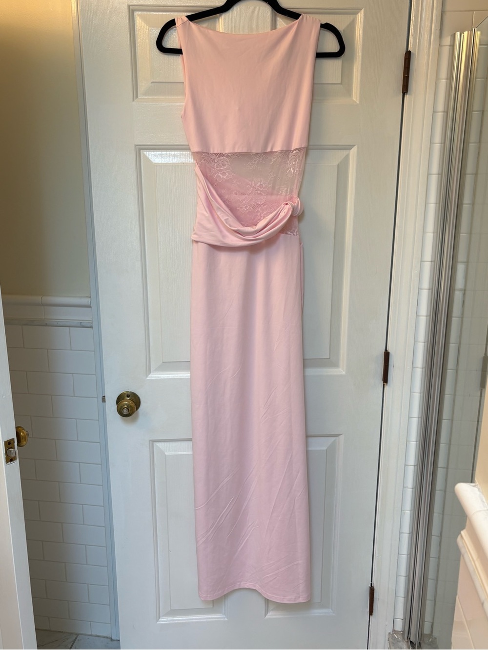 Peppermayo Pale Pink Lace-Back Maxi Dress
